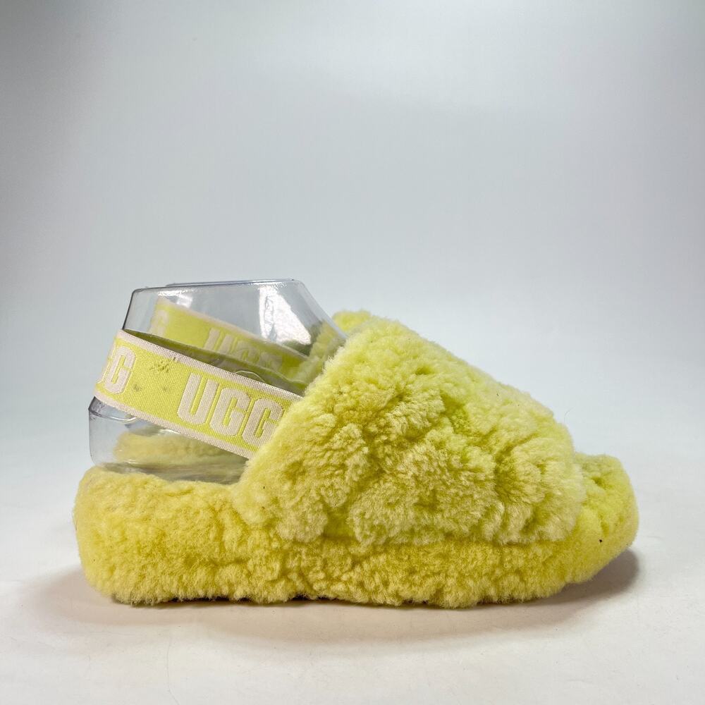 UGG Fluff Yeah Slide Neon Yellow Shearling Slingback Slippers Women's Size 6